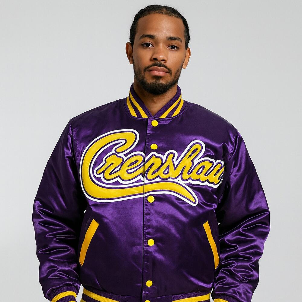 Headgear Classics Crenshaw Jacket LeBron James 23 Purple Satin Bomber New Ltd Ed